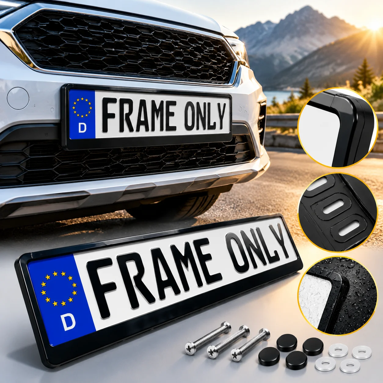 Universal Euro License Plate Tag Holder Mounting Adapter Bumper Frame Bracket Front Rear For Car SUV Truck Van Auto Replacement Kit Durable ABS Plastic Metal Direct Fit Easy Install Car Accessories Auto Styling OEM Part Heavy Duty Rustproof Premium New