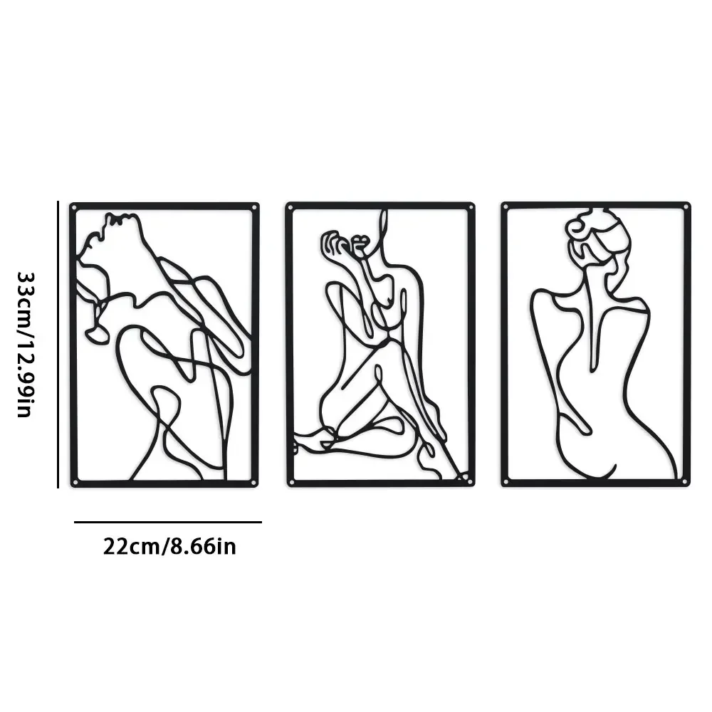 1pc Minimalist Art That Suitable for Home Decoration Three Flowing Feminine Silhouettes in Continuous Black Metal Lines