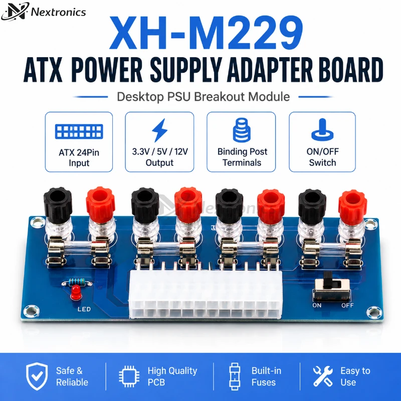 1PCS XH-M229 ATX Power Supply Adapter Board 3.3V 5V 12V Output Terminal Module with Switch Fuse for PC Power Supply