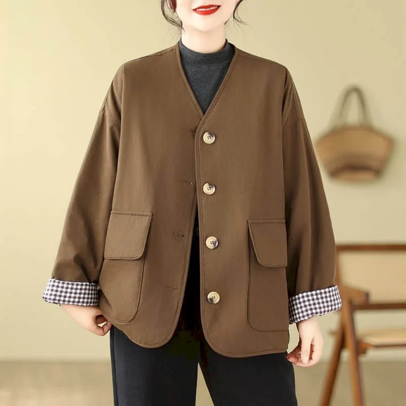 Blazers for Women Long Sleeved Casual V-neck Jackets Korean Style Vintage Oversized Workwear Single Breasted Coats Women Tops