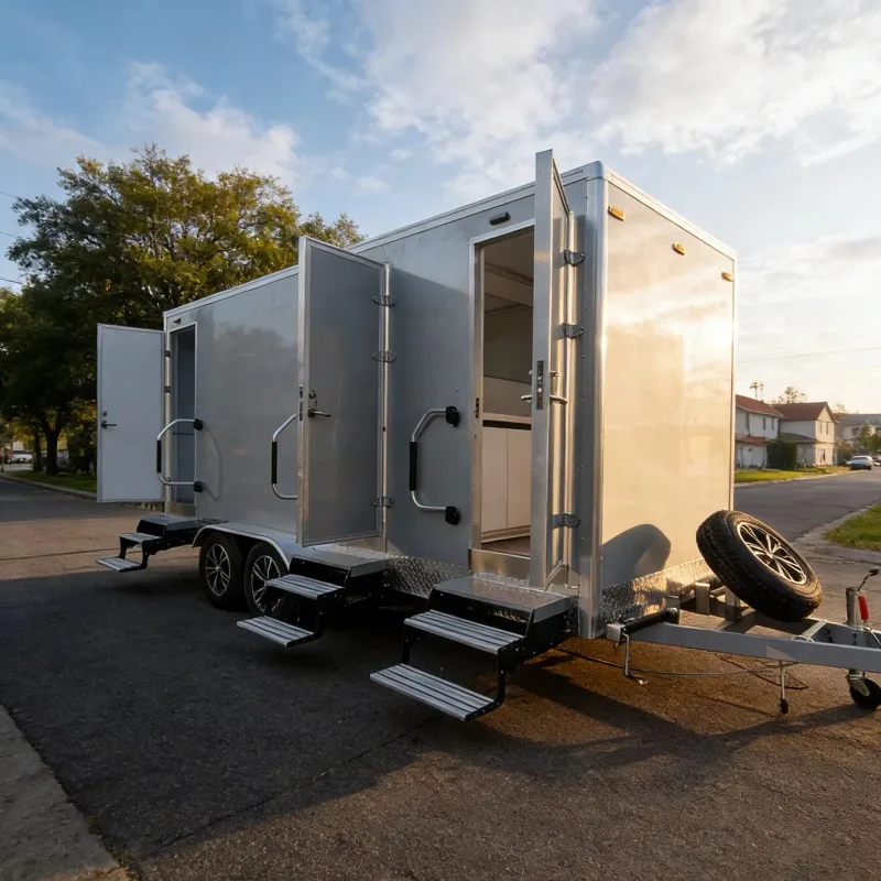 Custom  Commercial Mobile Restroom Trailer 3 Stall Portable Toilet Hand Wash Station Eco-Friendly for Events Park Public Use