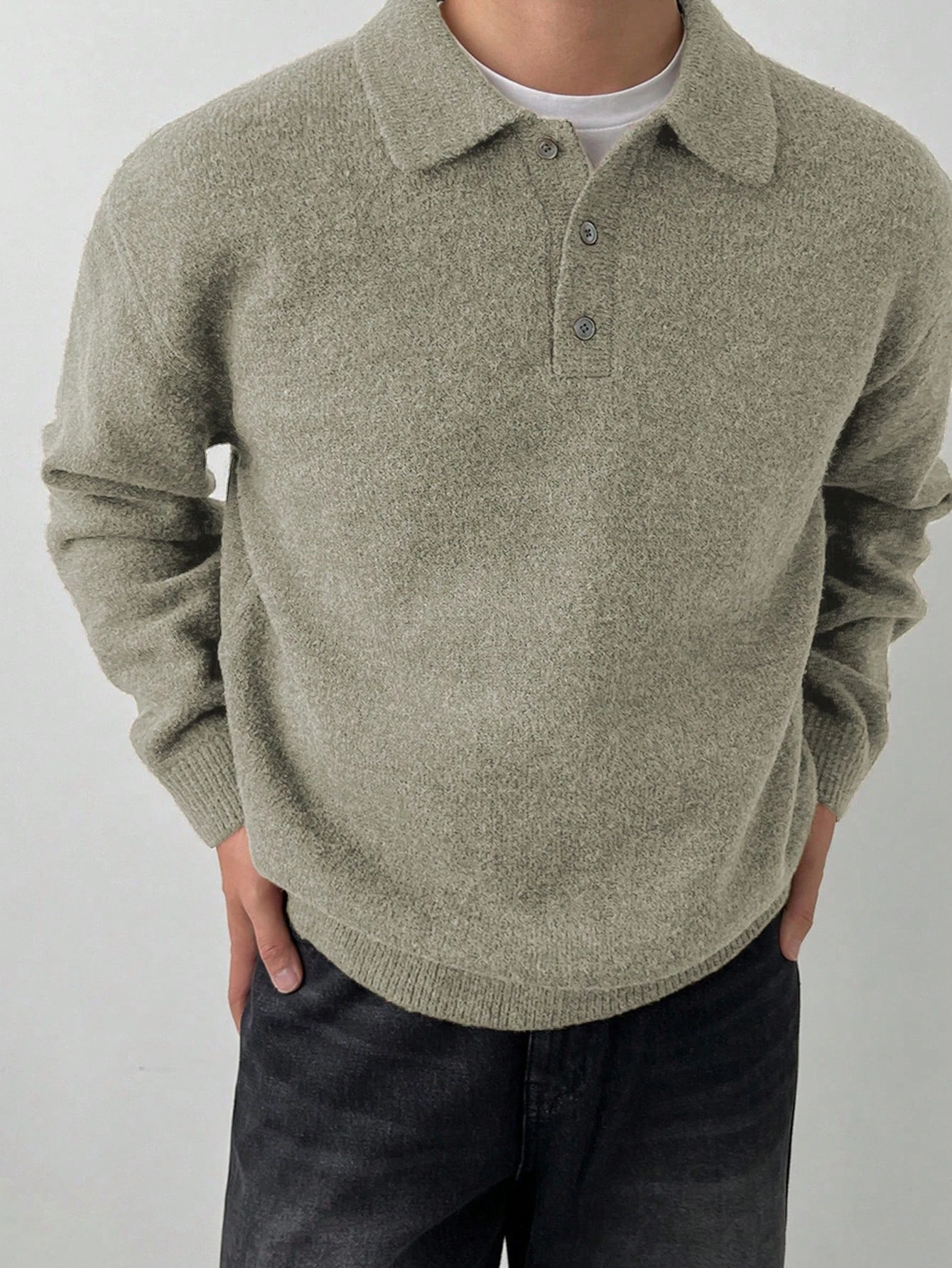 

LVLAEA Solid Color Men's Loungewear Pullover, Fall Winter Long Sleeve Lapel Button-Up, Old Money Style Loose Warm Top