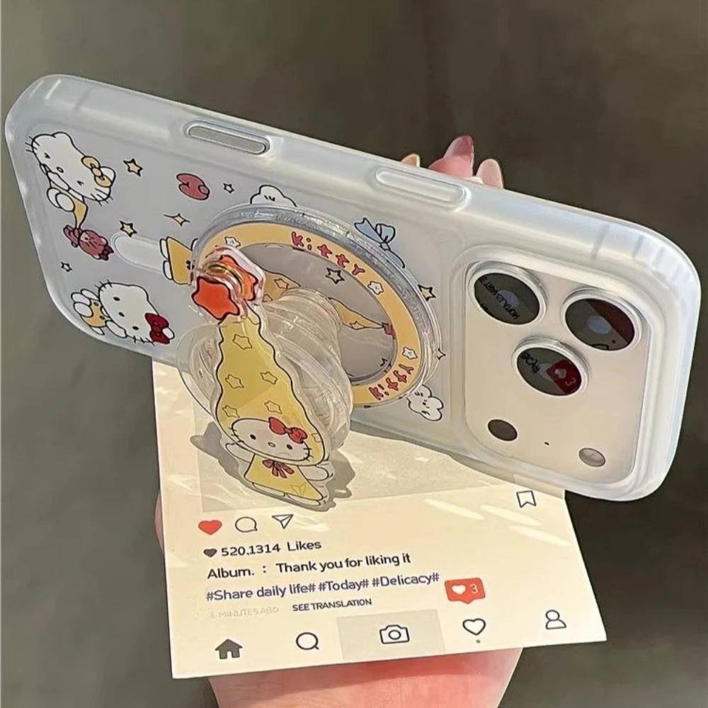 Creative Cute Cartoon Pattern Cat Magnetic Stand Hard Phone Case Protective Cover for iPhone 17 16 15 14 13 Pro Max Plus Anti-fa
