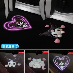 Kuromi Cinnamoroll My Melody Car Door Welcome Lamp Hd Ambient Light Induction Open The Door Projection Cute Car Decoration