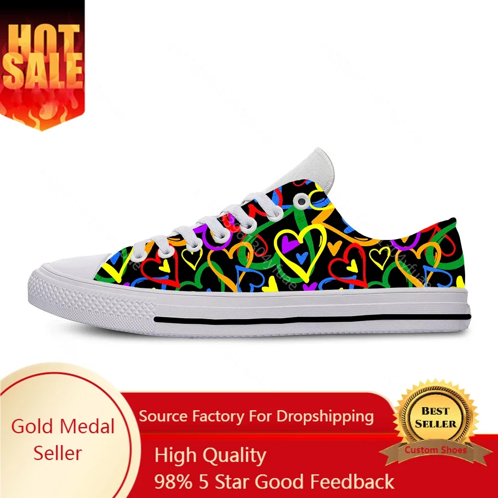 

Hot Cool Rainbow Hearts Pattern LGBT Pride Funny Casual Cloth Shoes Low Top Lady Female Men Women Sneakers Classic Board Shoes