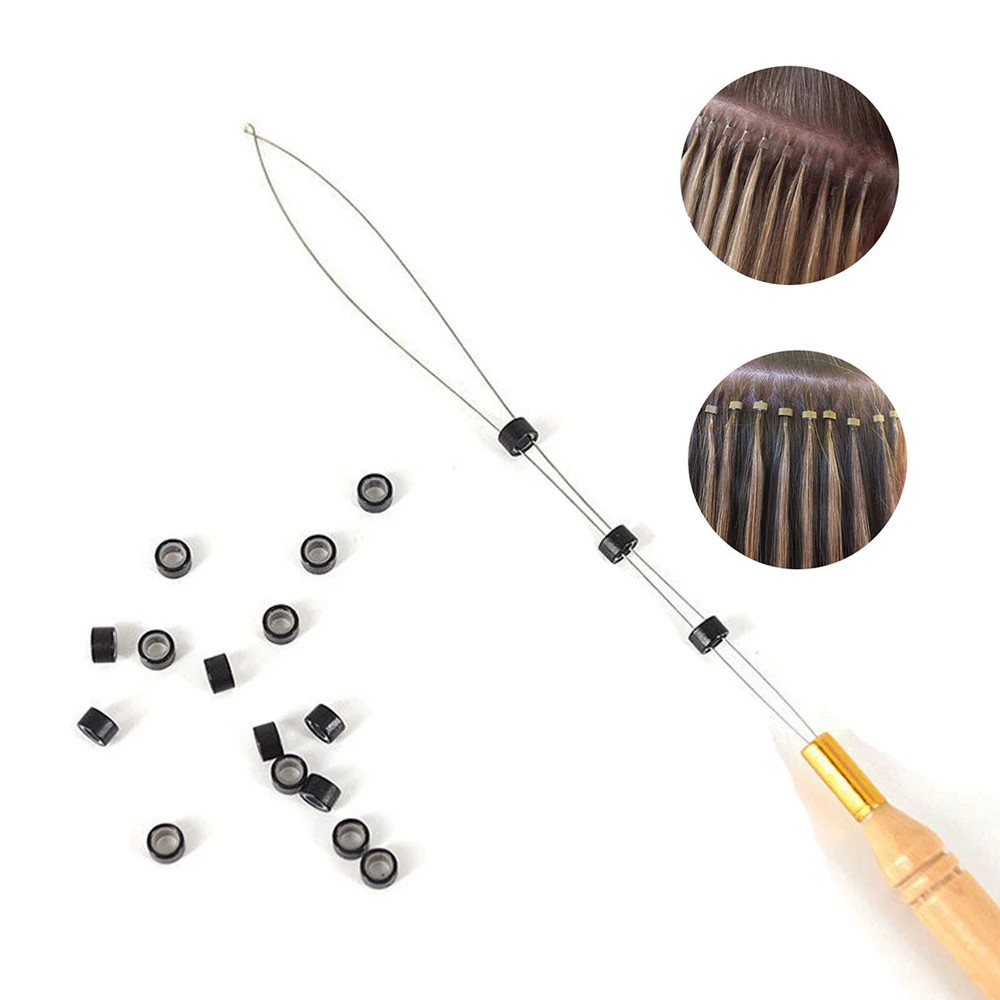 Professional 2.9mm Nano Ring Needle Threader Wood Loop Pulling Needle Wood Handle Needle Feather Hair Extension Tools