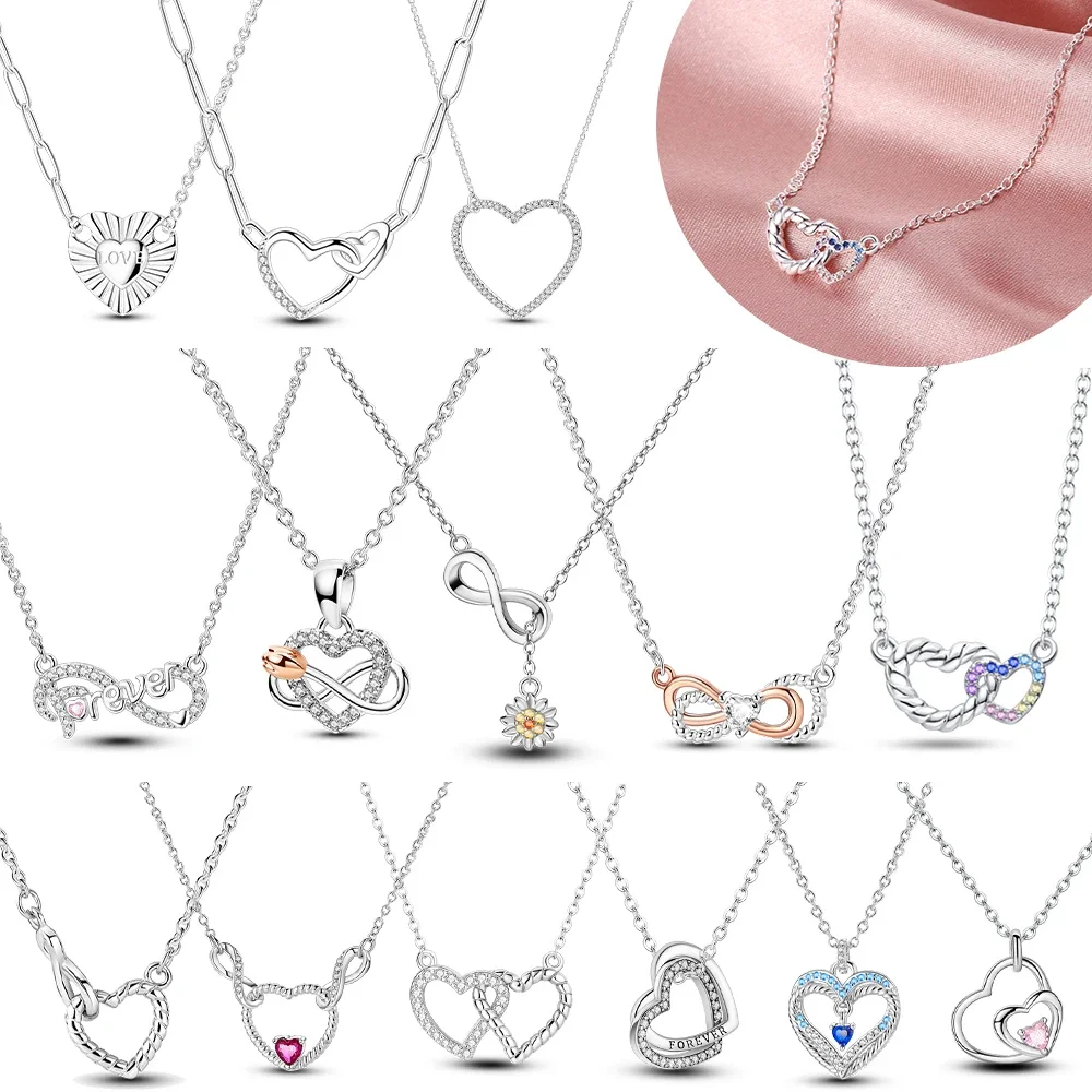 

Новое ожерелье с лепестками роз бесконечной любви, циркон, ожерелье из стерлингового серебра 925 пробы, оригинальное ожерелье, женские ювелирные изделия, роскошный подарок на день Святого Валентина