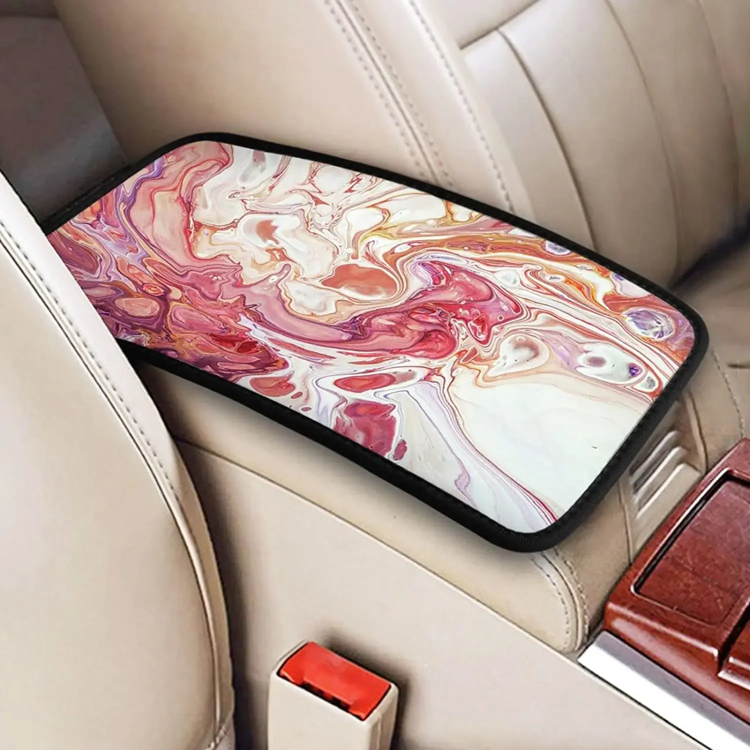 Vehicle Center Console Armrest Cover Pad, Gorgeous Marble Soft Comfort Car Handrail Box Cushion Universal Fit for Most Auto, Van