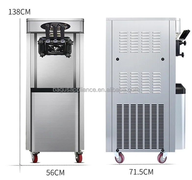 2000W Freestanding Frozen Yogurt Maker Stand Soft Ice Cream Maker With 3 Flavors