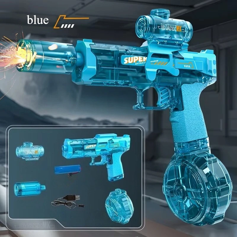 Pistola de agua eléctrica de juguete con luz roja, potente pistola de agua automática de disparo continuo, juguete para piscina al aire libre para niños, regalos para adultos