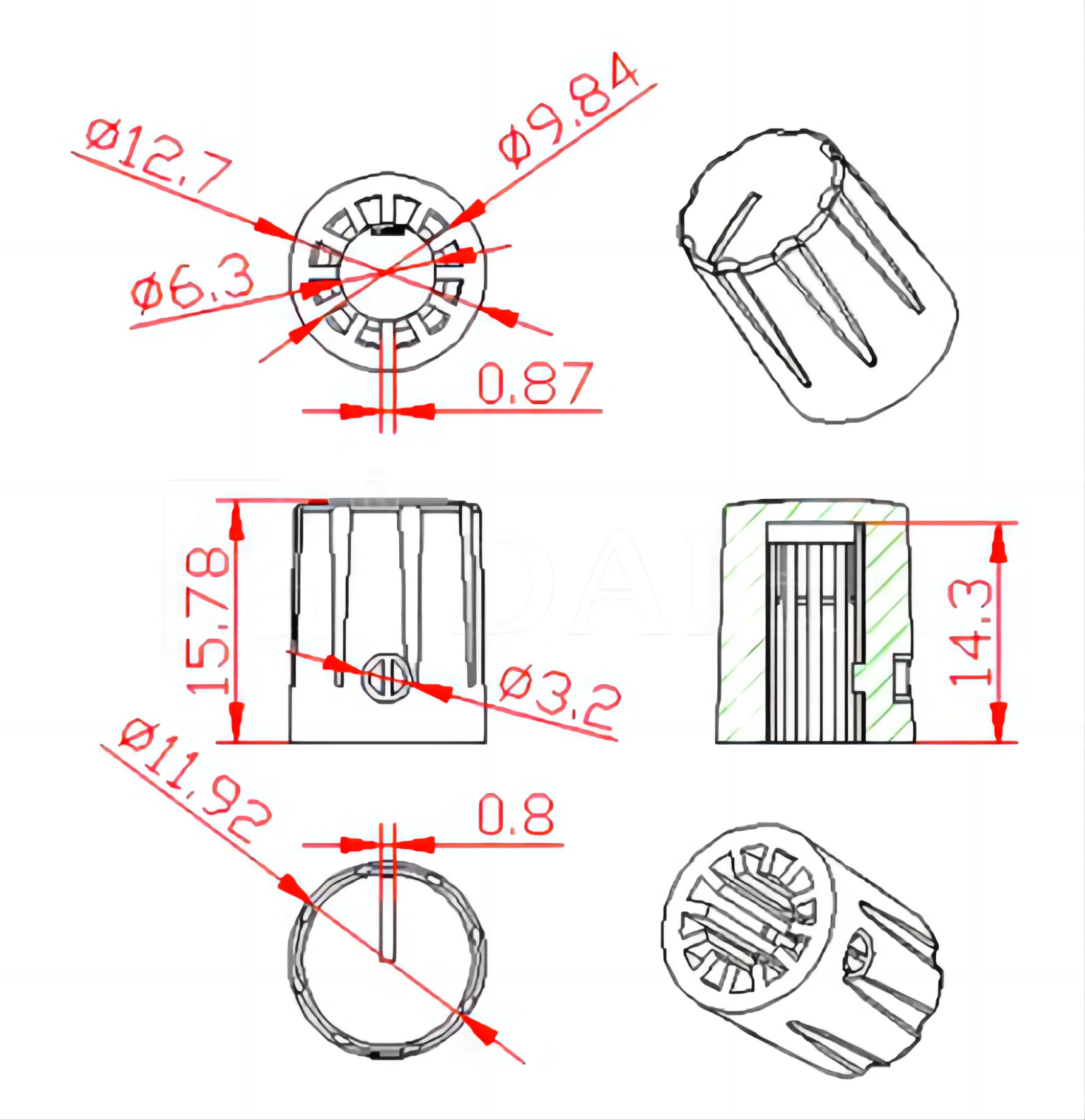 13X16MM Gitarrenverstärker-Kunststoffknopf, HIFI DVD Lautstärkeregler, Effektgerät-Knopf, Innenloch 6,4MM. – Detail 1