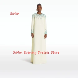 Simin Crepe Scoop Neckline Saudi Long Sleeves Beaded Prom Gown Simple  Floor Length Arab Evening Party dresses for women 2024