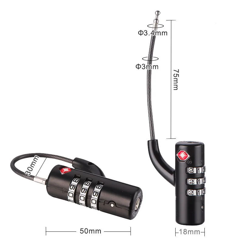 Imagem -03 - Portátil Mini Cadeado de Segurança Senha Cadeado Cabo de Aço Bagagem Mala Mochila Tsa Overseas Trolley Aduaneiro