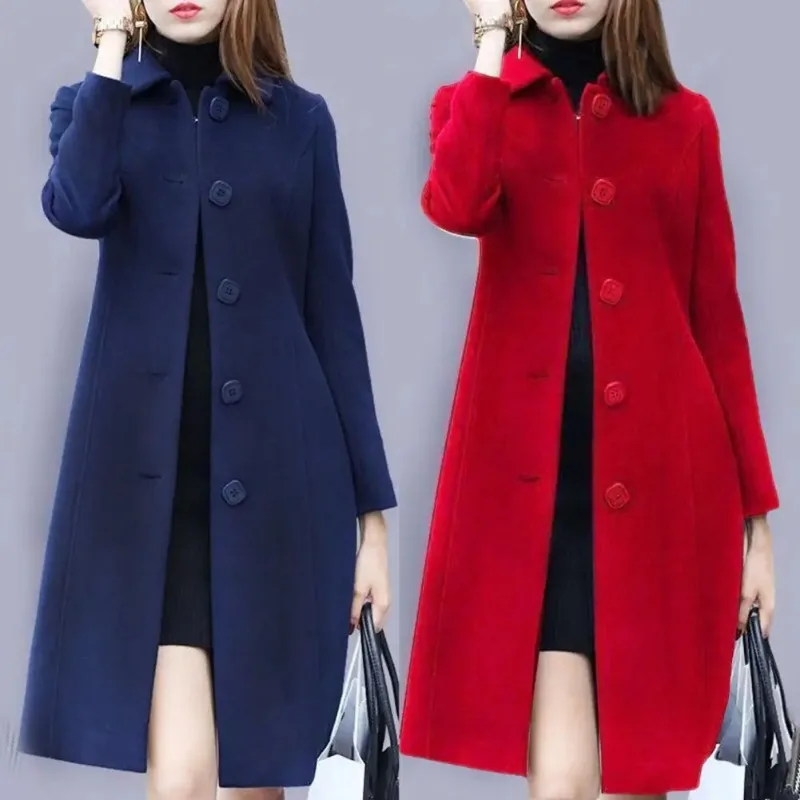 

Elegant Soft Women Coat Mid-Length Single-Breasted Turn-down Collar Cardigan Plus Size Warm Lapel Winter Jacket