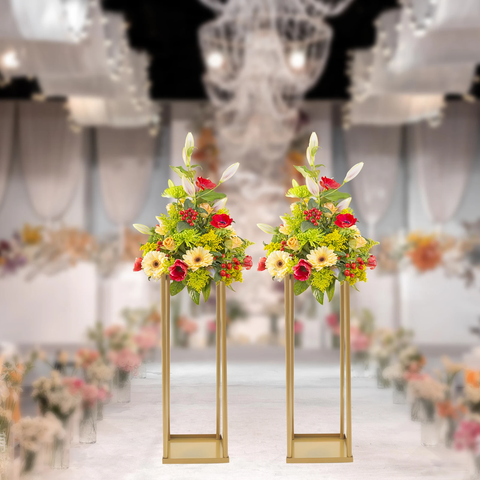 2pcs 60cm Metal Floor Stand, Floor Vase Rack for Wedding Party Decor (Gold）