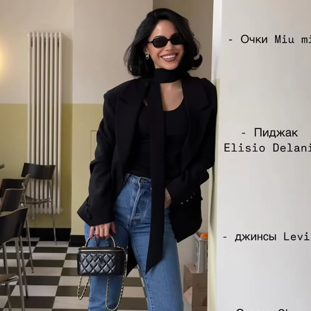 سترة نسائية بشريط من Talenza مع طية صدر السترة وفتحة رقبة على شكل V وأكمام طويلة وأزرار سترة نسائية عصرية للمكتب معطف رسمي أنيق #6