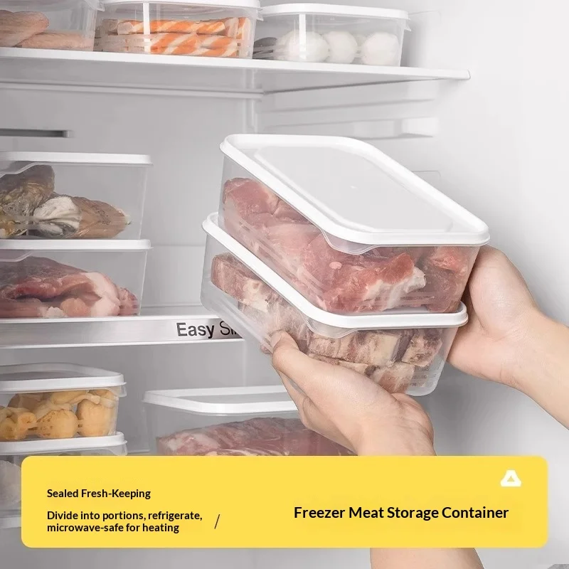 2000ml Refrigerator Frozen Meat Fresh-keeping Box,Freeze-resistant Plastic Box Stackable Kitchen Organizers with Lids