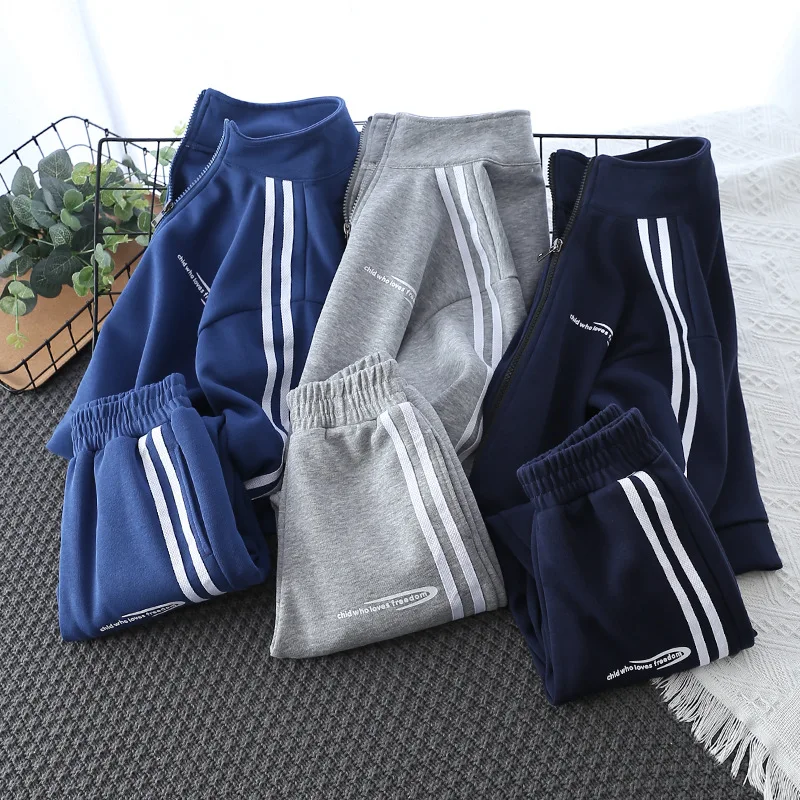 Spring Striped Boys Workout Sweatshirt + Sweatpant Suit Kids Tracksuit Children Jumper Pant Jogger Set 2-13 Years