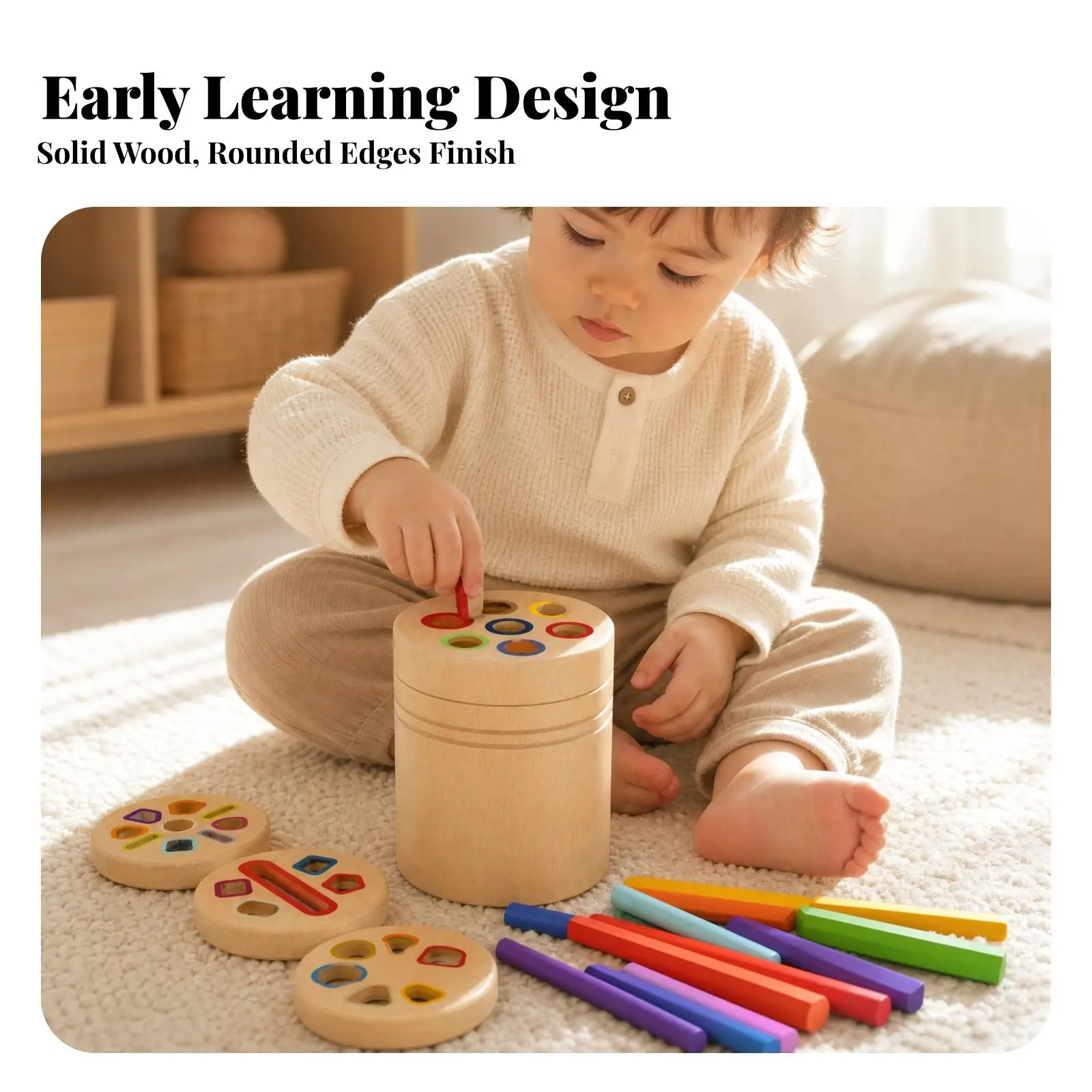 Kids Wooden Color Cognition Sorter Toy for Learning Shapes Sorting and Fine Motor Skills