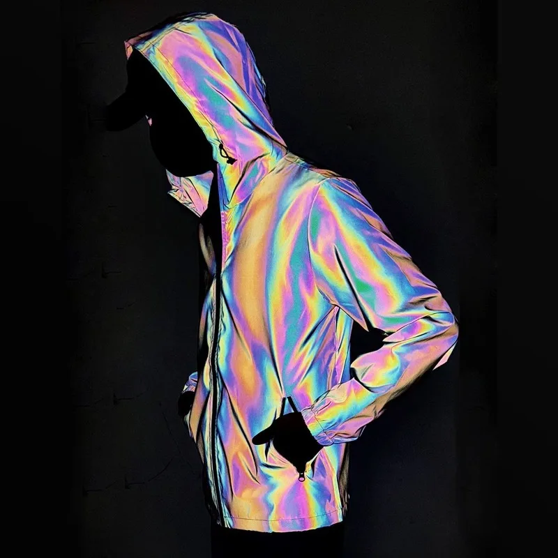 سترة عاكسة للضوء متغيرة الألوان للرجال سترة واقية بقلنسوة للجري وركوب الدراجات آمنة عالية الوضوح ملابس خارجية للخريف #4