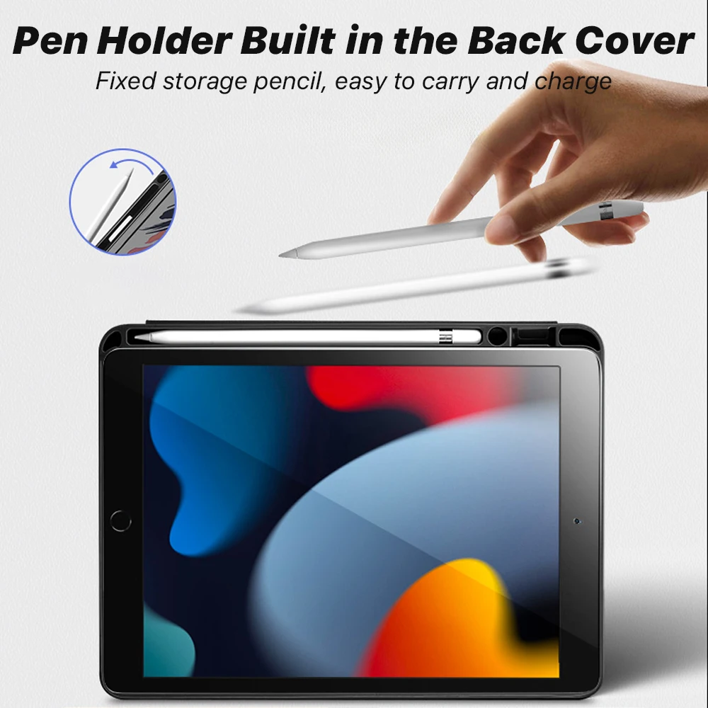 For iPad Case with Penicl Holder for iPad 7th 8th 9th 10.2 Air 4 5 10.9 Pro 11 12.9 Case for iPad Accessories 5th 6th 9.7 Cover