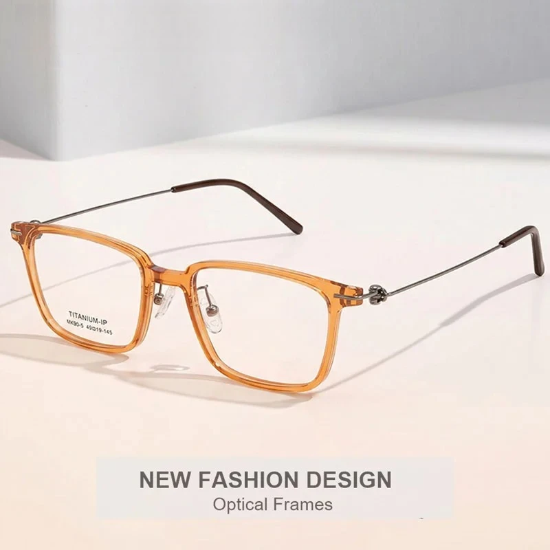 OLLYMURSMen's and Women's Retro Square TR90 Titanium and Casual Eyeglasses Frame MK90-5  Glasses Ultra Light Comfortable Simple
