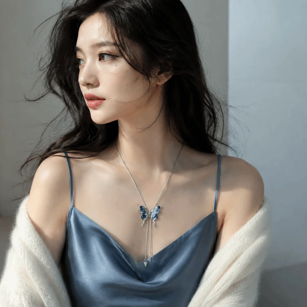 Fashion Jewelry Long Butterfly Necklace Vintage Elegant Y-Shaped Pendant Necklace Bohemian Alloy Sweater Chain Daily Wear