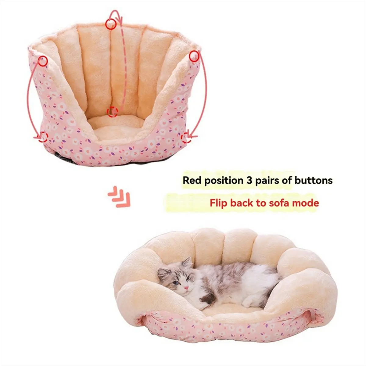 Carefree- Pet Supplies for Winter Bed Cats Cartoon Kitten Warm Accessories Plush Bed Goods House Accessory Basket Dog Puppy