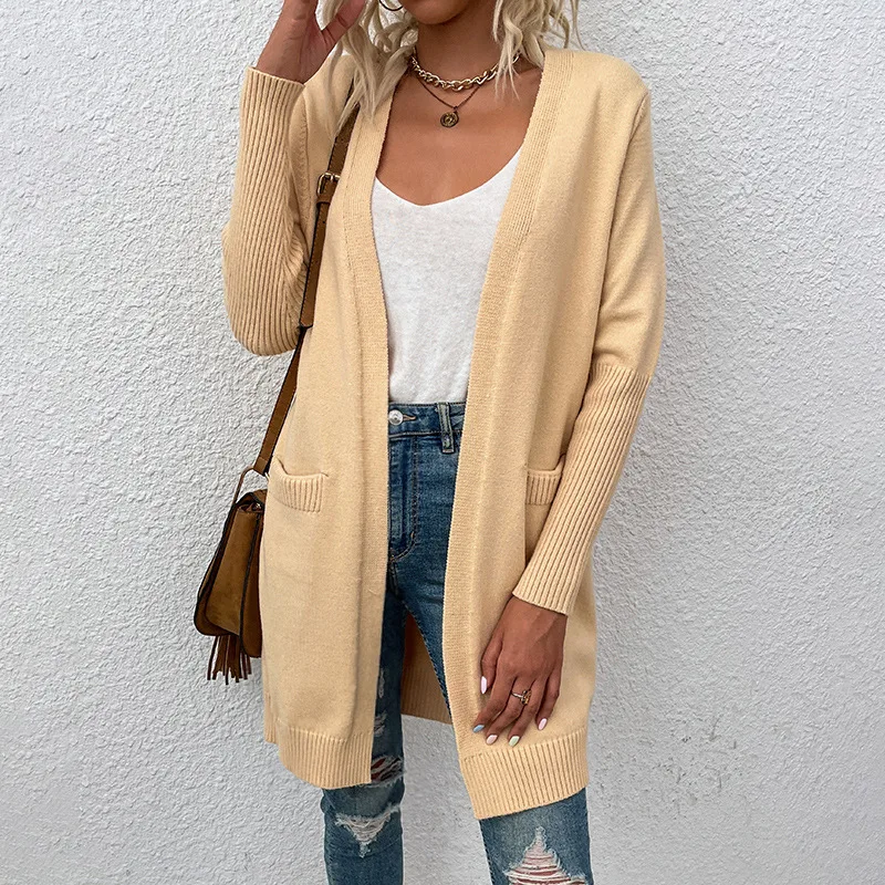 Woman Sweater Cardigan 2022 autumn/winter Solid Color Pocket Knit Long Sleeve woman's Clothes Dropshipping MMYZ108231