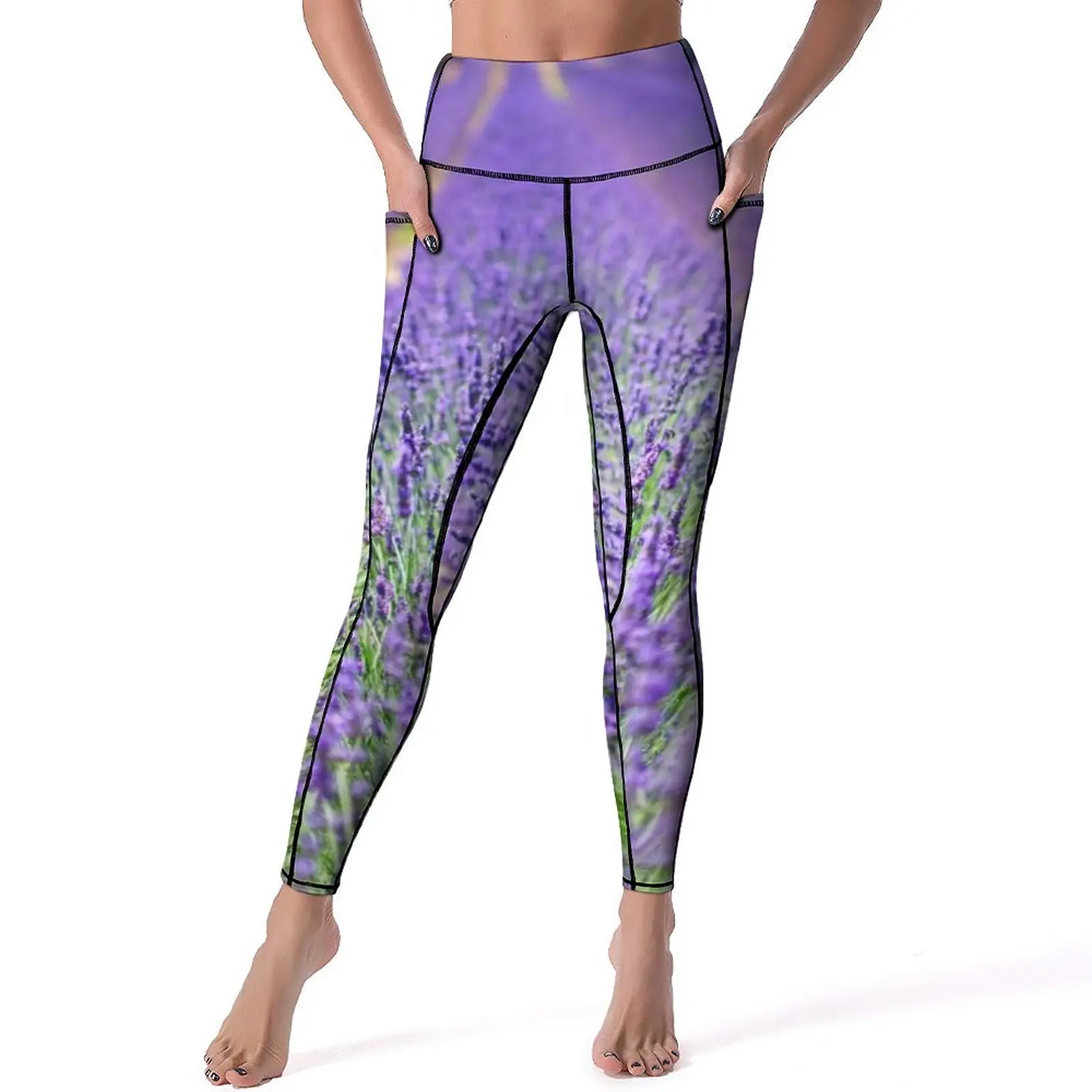 Fields of Lavender Leggings Sexy Nature Purple Flowers Work Out Yoga Pants High Waist Stretchy Sports Tights With