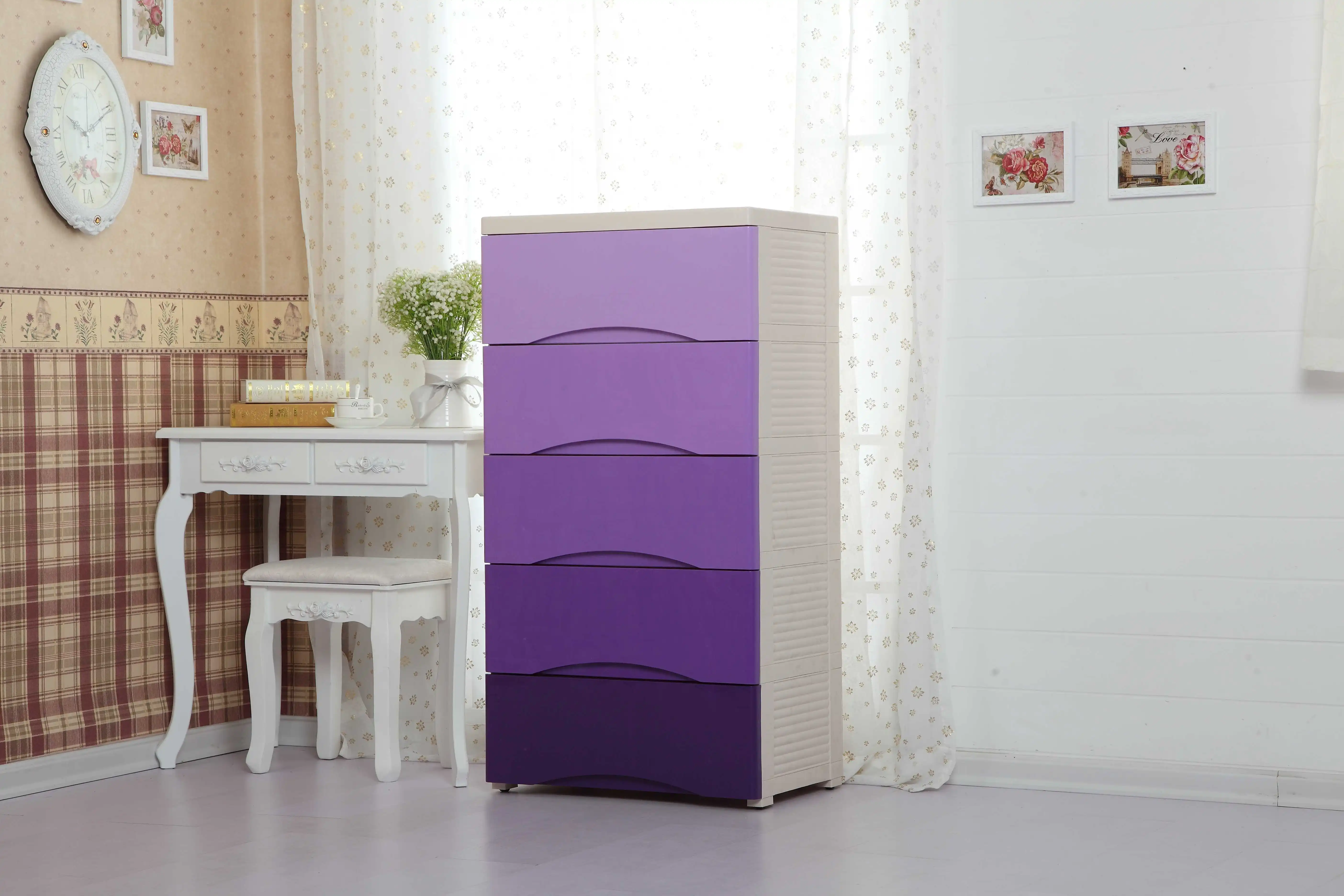 Haogle Wholesale Color Gradient Plastic Bedroom Living Room Furniture Wardrobes Kids Storage Clothes Cabinet Drawers & Carts