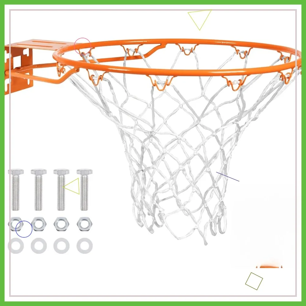 شبكة كرة سلة شديدة التحمل مقاس 18 بوصة للاستخدام الداخلي والخارجي، تناسب الأطواق للشباب والكبار مع البراغي #1