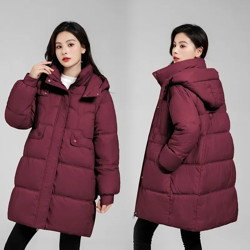 Thick Warm Down Cotton Padded Jacket Autumn Winter Coat Women Plus Size Puffer Jacket Long Parka Hooded Long Sleeve Korean Coats