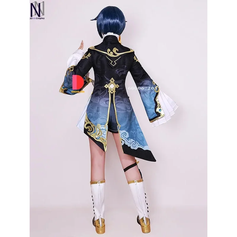 Mn1 genshin impacto alta qualidade xingqiu cosplay traje qingliyue porto feiyun comerciante segundo jovem mestre anime outfit hall8/yg