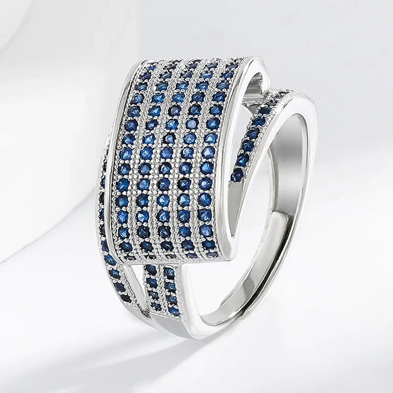 خواتم الزفاف الفاخرة للنساء مايكرو الأزرق كريستال زركونيا رائعة النحاس الإناث الكلاسيكية المفتوحة خاتم اكسسوارات هدايا #2