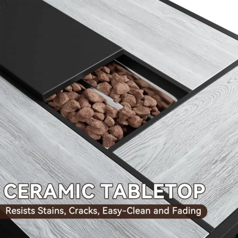 42 Propane Fire Pit Table for Outdoor Use, Ceramic Top, Black, Weather-Resistant with Adjustable Flame Control