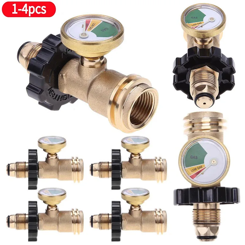 POL Propane Gas Gauge Meter Tank Type1 Propane Tank Adapter Built-in Leak Detector Universal Pressure Gauge Connector for QCC1