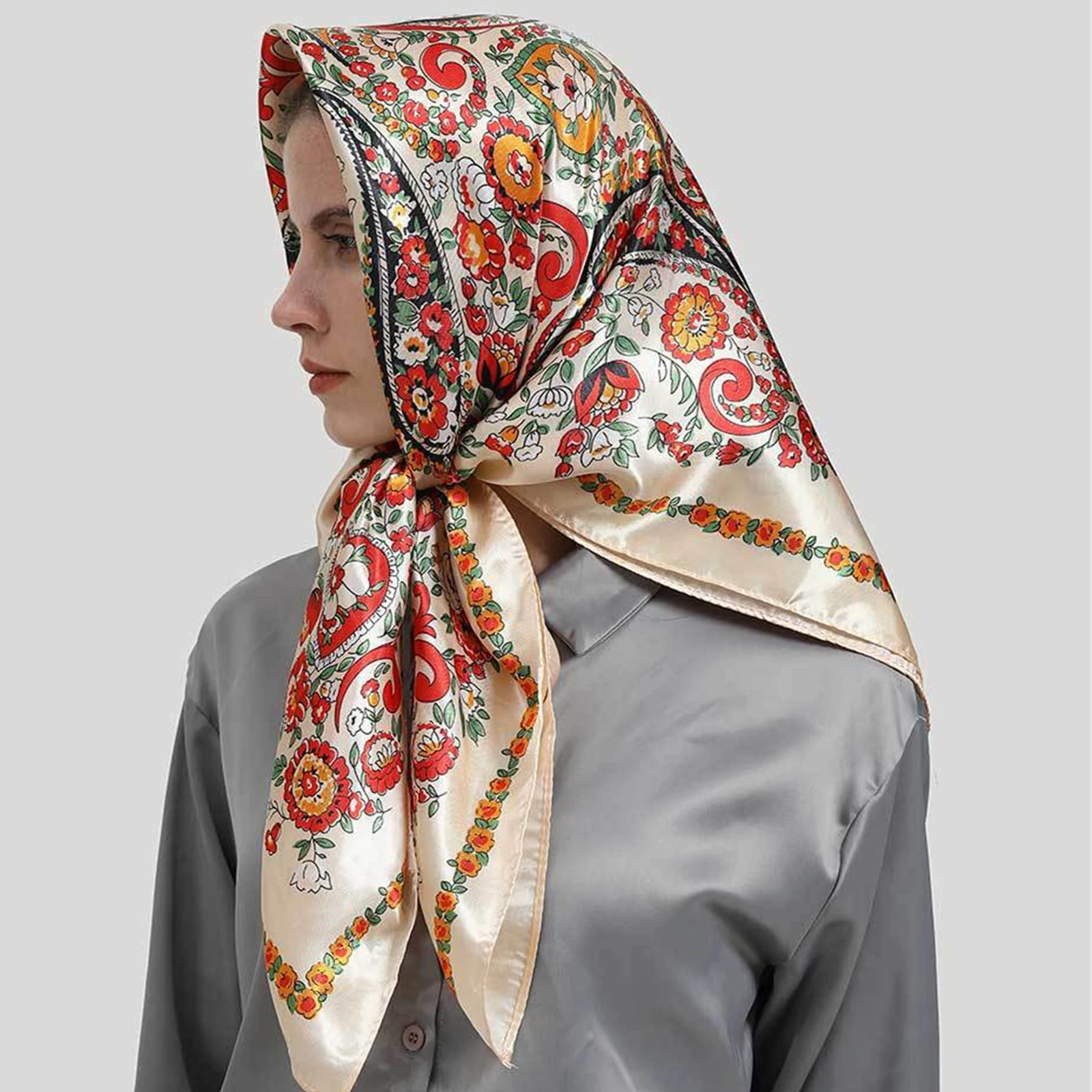 90*90cm fashion Silk Scarves Women Foulard Square head office Lady Shawl wrap muffler pareo Bandanna female chiffon hijab girl