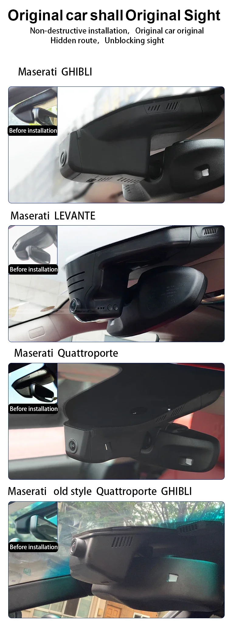 For Maserati Grecale Ghibil Levante Quattroporte Modena GT TROFEO Car Driving Video Recorder DVR Wifi Camera Dash Cam DashCam