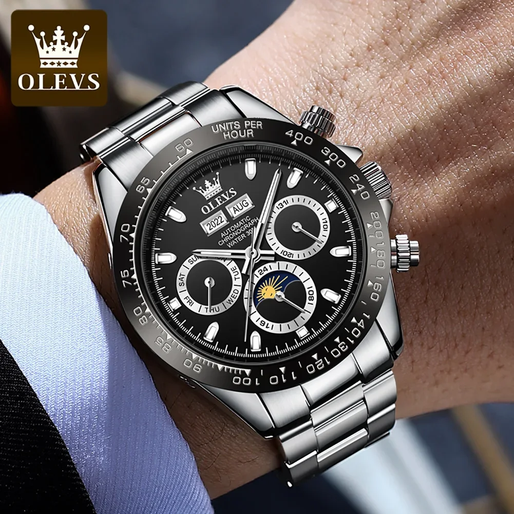 OLEVS Watches for Men Luxury Stainless Steel Calendar Waterproof Luminous Fashion Business Men\'s Automatic Mechanical Wristwatch