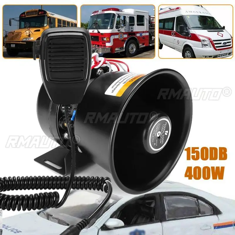 12V 400W 150dB 9 tones Alarm Horn Loud Car Polices Siren + Mic PA Speaker Warning/Recording Electronic Bell Volume Adjustable