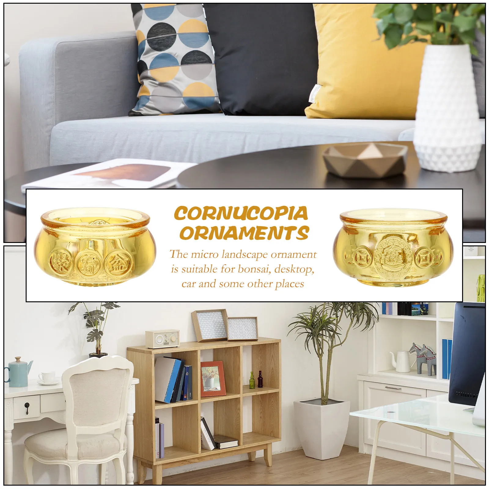 Cornucopia Ornament Bowl – Desktop Micro Landscape Decor for Bonsai, Bookshelf, Office or Altar