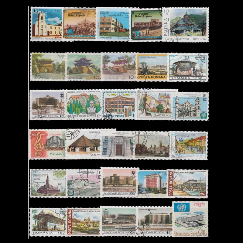 10/50/100 PCS/lot All Different Topic Buildings Postage Stamps With Post Mark For Collection Gift Scrapbooking