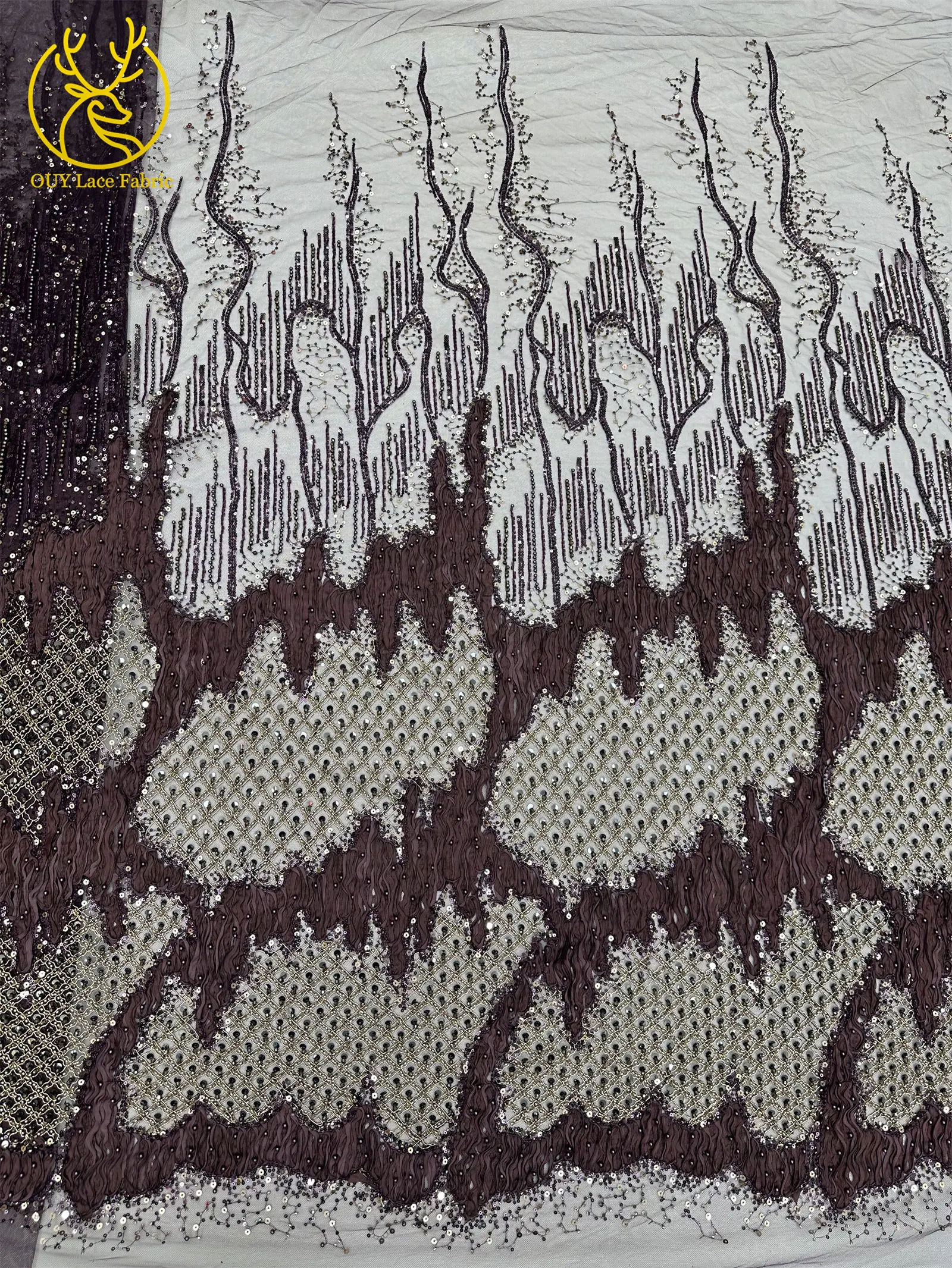 2026 Neues Design Französischer Perlen-Tüll-Spitzenstoff Weinrot Nigerianischer Afrikanischer Pailletten-Netzstoff für Abendkleider 5 Yards – Detail 13