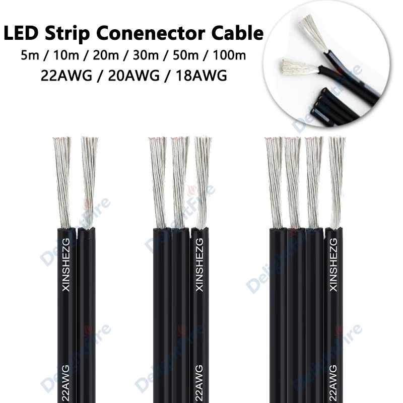 

LED Strip Connector Cable 4 3 2Pin LED Cable 18 20 22AWG PVC Copper 24V 12V Electrical Wire For LED Strip Light SM JST Connector