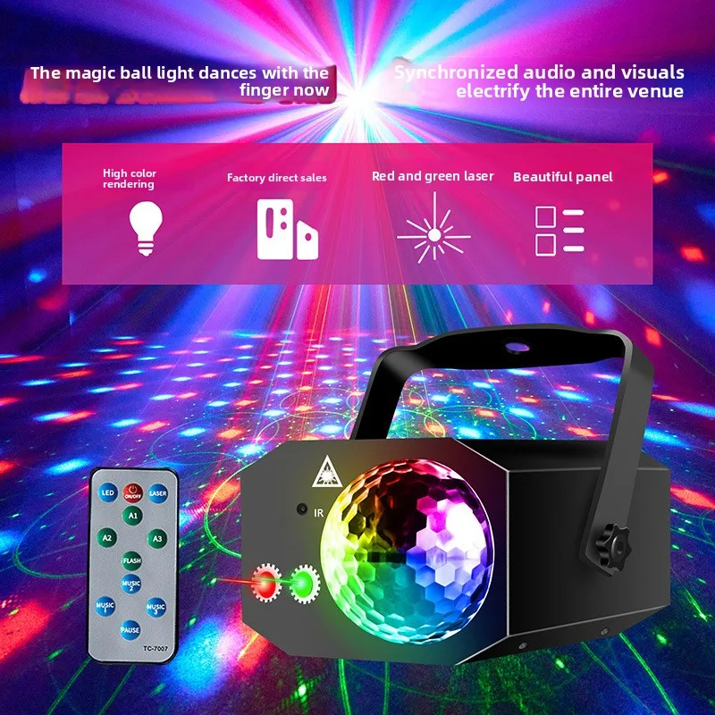 Cross-border stage light Colorful voice-activated rotating bar KTV atmosphere LED magic ball Laser light Laser light