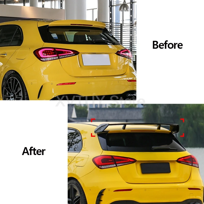 سبويلر سقف الجناح الخلفي لسيارة Mercedes Benz A Class W177 A180 A200 A220 A260 AMG 2019-2021 ABS زخرفة جسم الجناح الأسود اللامع #5