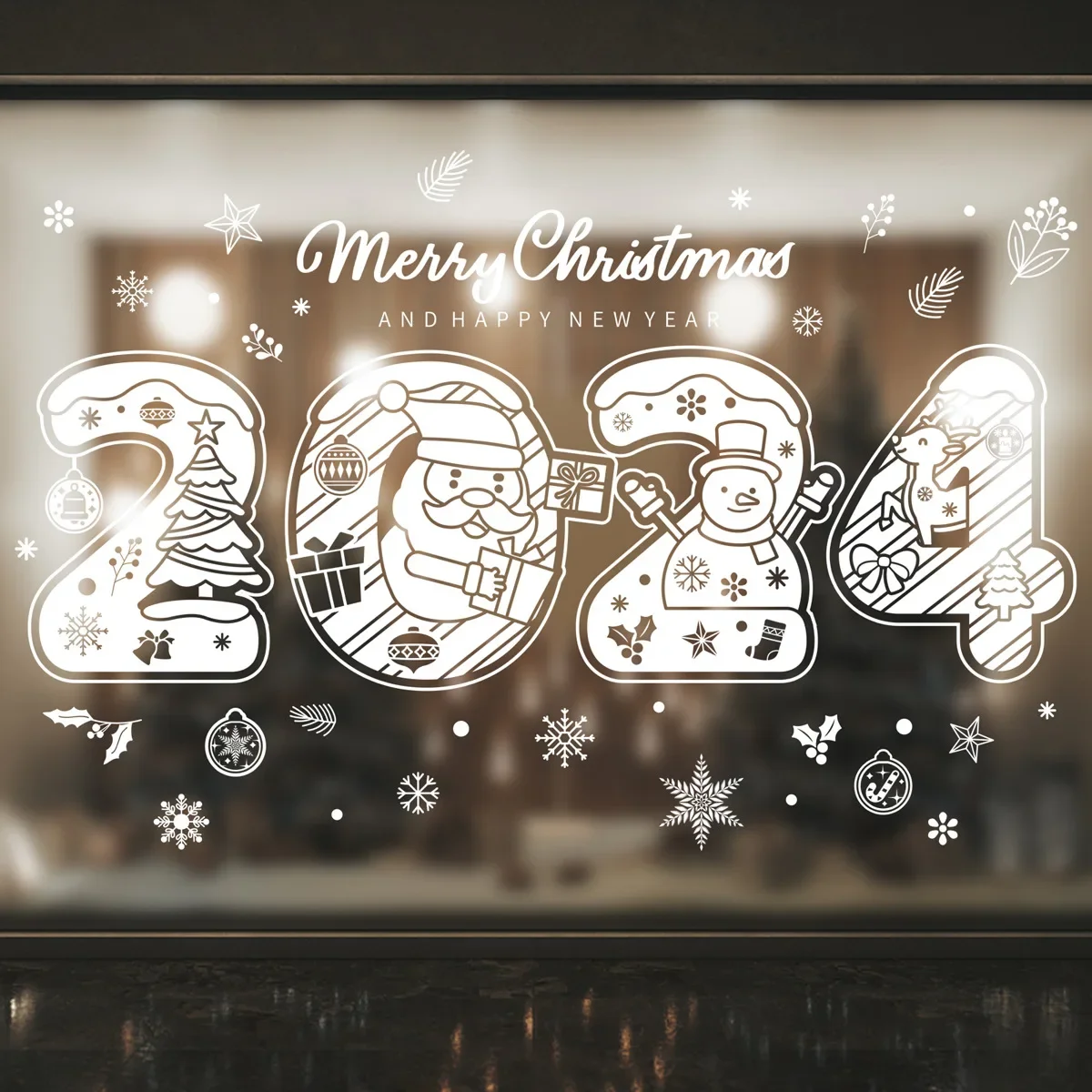 Digital stickers Window stickers Merry Christmas 2024 Santa Claus Christmas Tree Home Christmas Decoration New Year Decoration