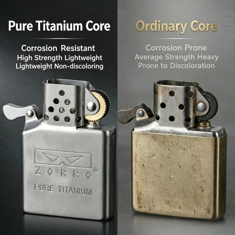 Genuine ZORRO 3rd-Generation Pure Titanium Kerosine Lighter Insert with Standard Ball Bearing Movement, Universal for ZP