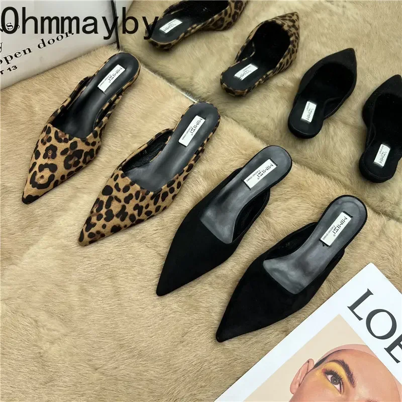 Spring Pointed Toe Mules Fashion Leopard Print Women Slippers Casual Women\'s Shoes Women Low Heels Elegant Ladies Outdoor Slide